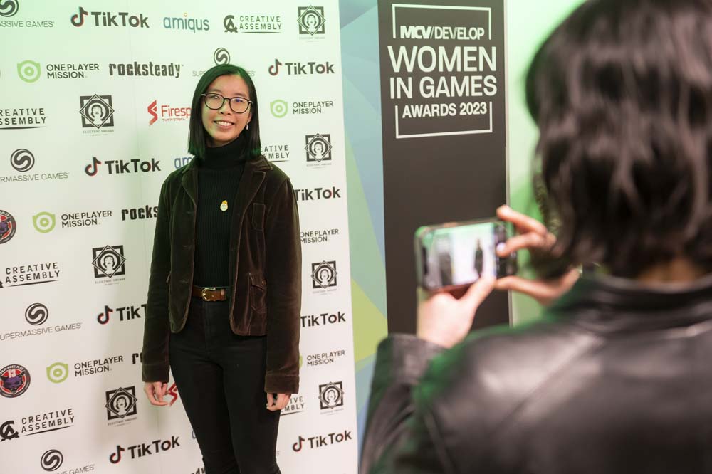 Hilary at the MCV/Develop Women in Games Awards Red Carpet